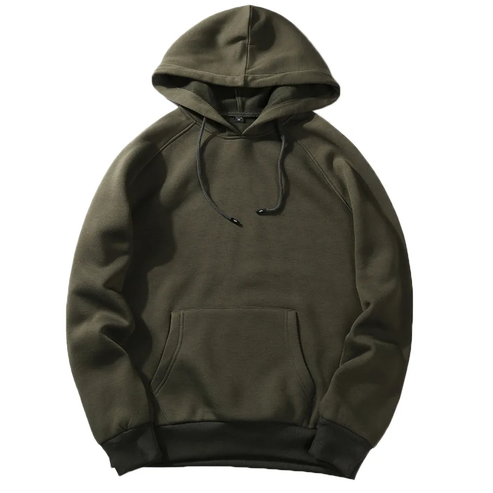 Casual Solid Color Fleece Men's Sweatshirt Tops Autumn Hooded Drawstring Long Sleeve Loose Fit Simplicity Blouses With Pockets