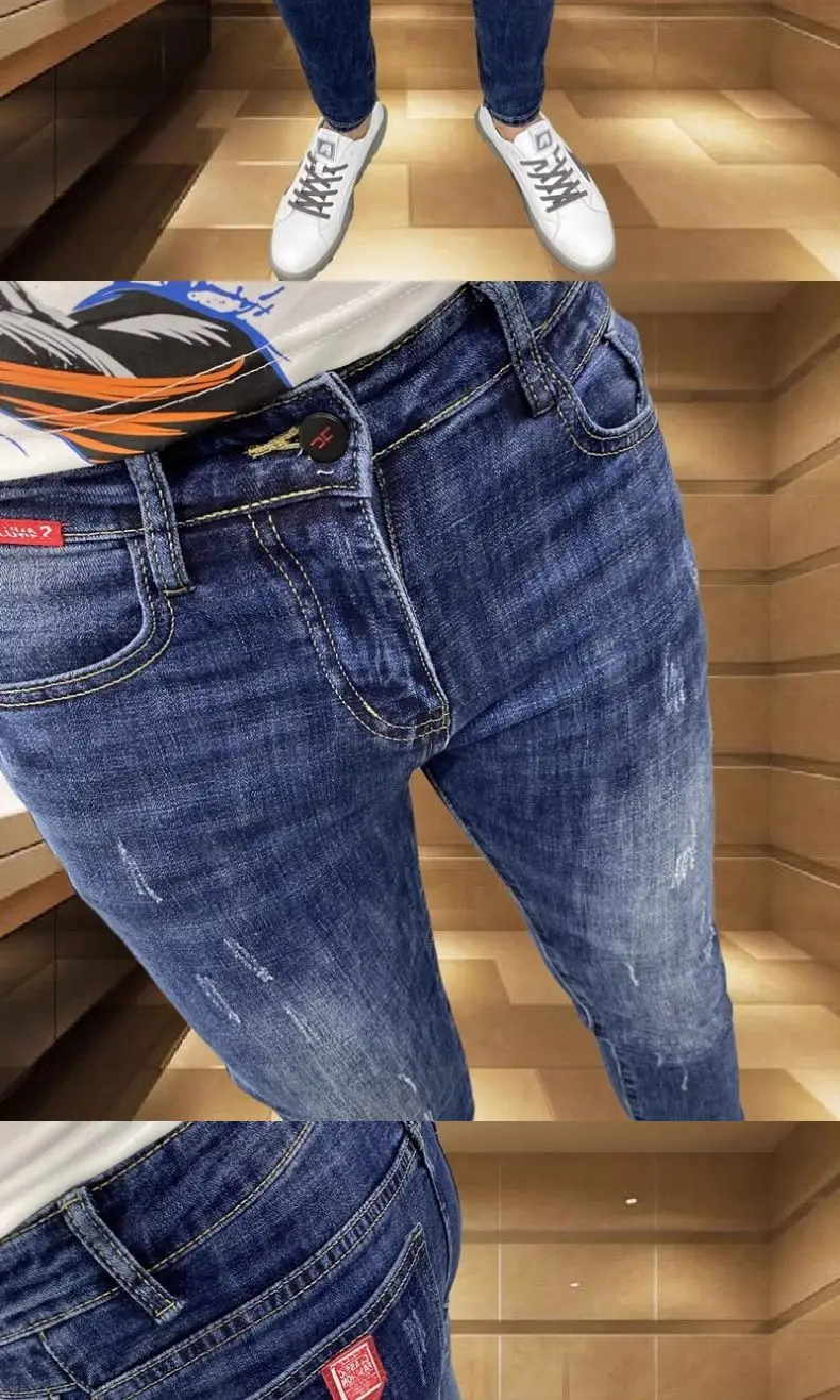 Luxury Brand 2024 New Fashion Men\'s Jeans Slim Fit Casual Korean Style Denim Pants Autumn Spring Scratched Stretch Trousers Male