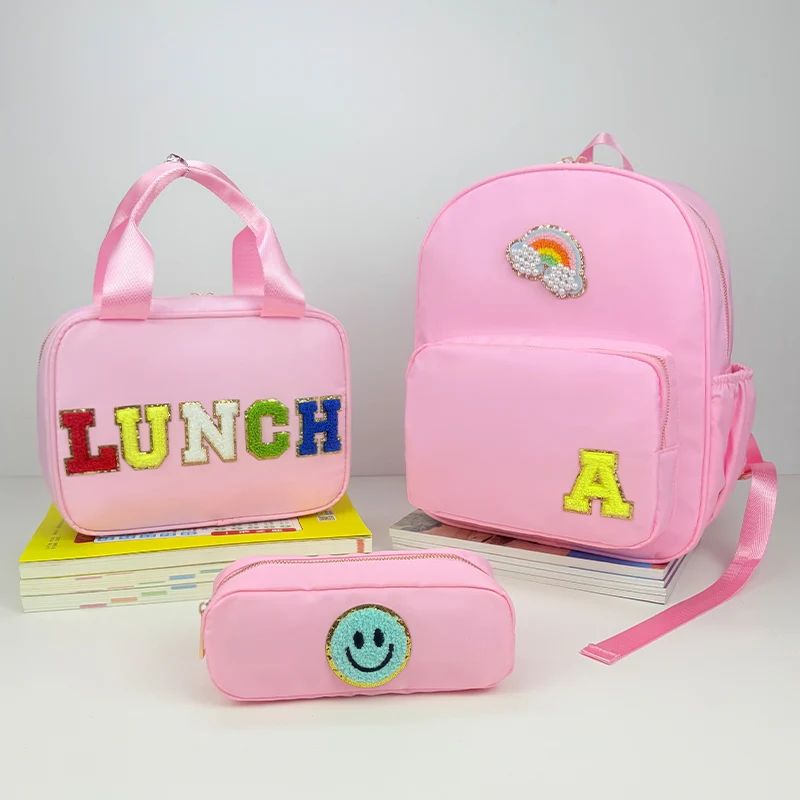 New Nnlon Composition of Mini Backpack Lunch Bag Pencil Box Waterproof Thermal Bento Box Fashion Women Girl College School Bag