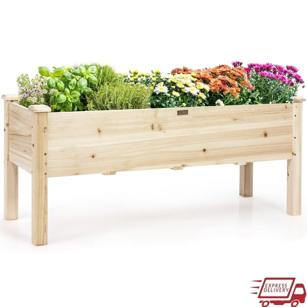 

Elevated Wooden Garden Bed Planter Box Vegetables Herbs Flowers with Drainage Holes Easy Assembly Indoor Outdoor Use