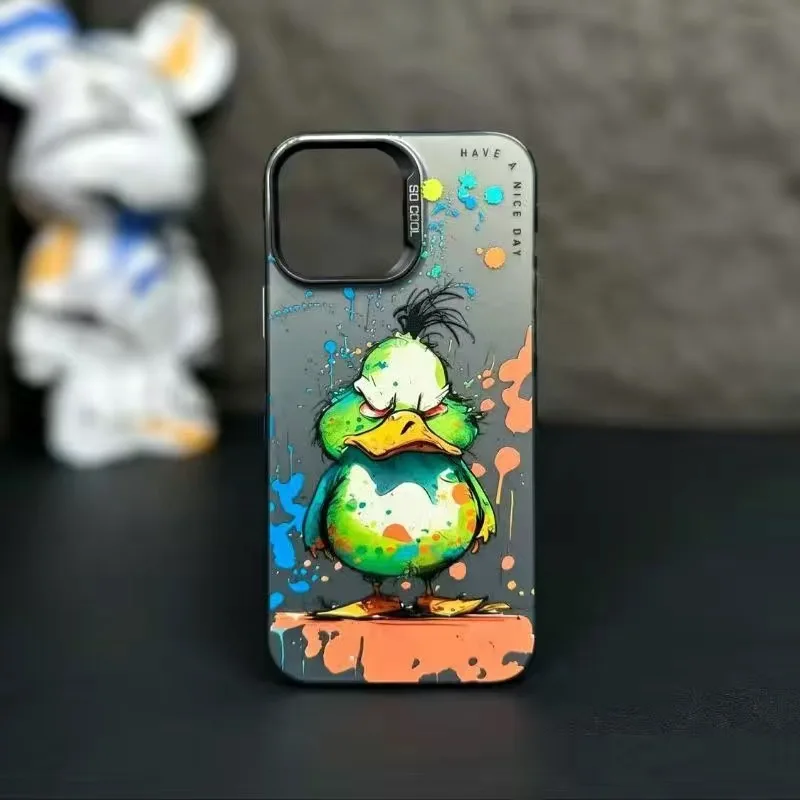 Funda protectora de Metal para IPhone 15 Pro Max, carcasa con estampado láser, dibujos animados, grafiti, Apple, 14, 13, 12