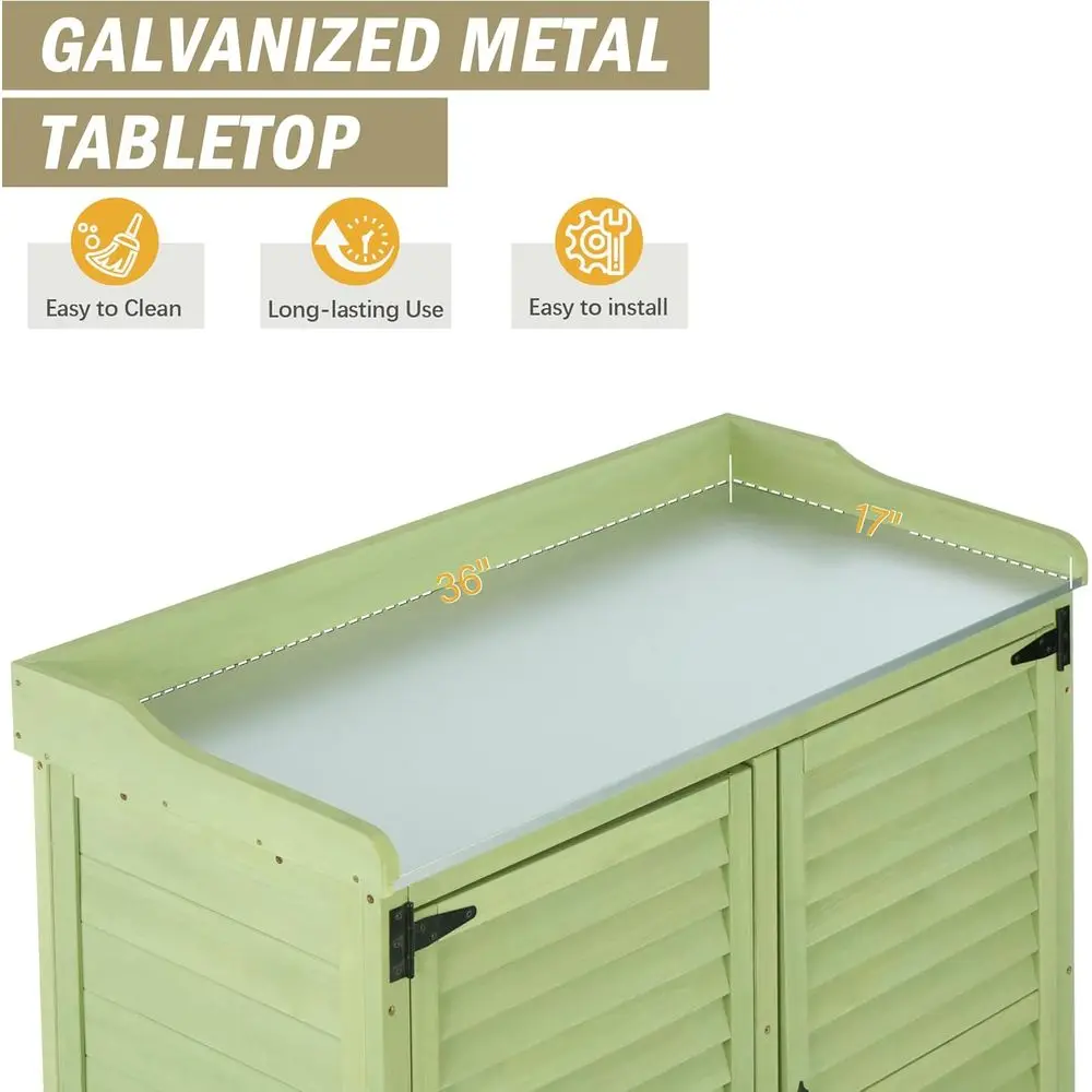 Outdoor Potting Bench with Metal Work Top,Waterproo Garden Storage Cabinet,Wooden Tool Station Shed or Backyard,Patio,Lawn Garde - view 4