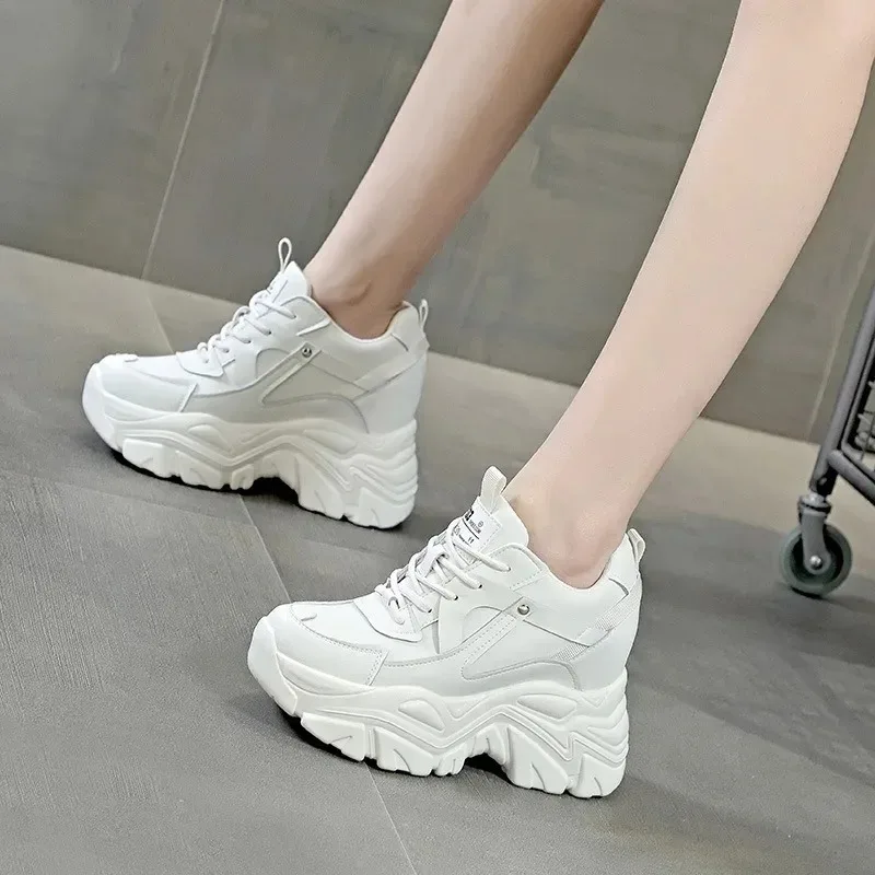 

9CM Luxury Designer Shoes Genuine Leather Women Shoes Chunky Sneakers Breathable Platform Shoes Walking Sneaker Wedge Women Shoe