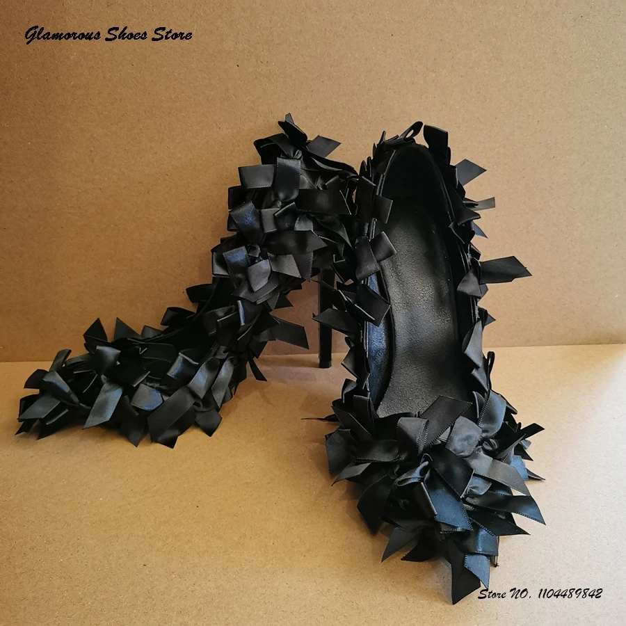 

Small Bow Embellished Satin Pumps Pointed Toe Thin Heels Women's Prom Shoes Spring Autumn Fashion Slip-on Shallow Stilettos