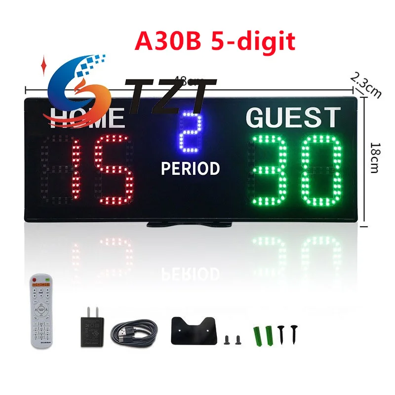TZT A30B لوحة النتائج الإلكترونية المحمولة مكونة من 5 أرقام/6 أرقام مع جهاز التحكم عن بعد لتنس طاولة كرة السلة