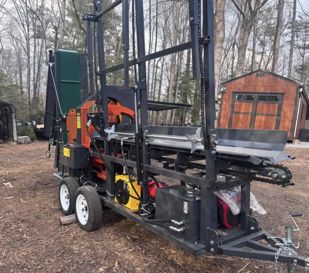 Labor-Saving Powered 30 Ton Wood Processor Hydraulic Log Lift Output Conveyor Log Splitter 27HP Engine Pump Bearing