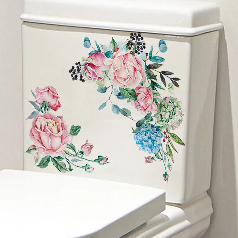 Hand-Painted Watercolor Roses Toilet Sticker Bathroom Toilet Cover Sticker Wall Stickers Wc For Home Decoration 2026 Christmas