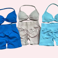 2025 2Pcs Women's Gym New Women's Creased Yoga Dress Vest Three-piece Seamless Hip-lifting Three-inch Pants Yoga Shorts