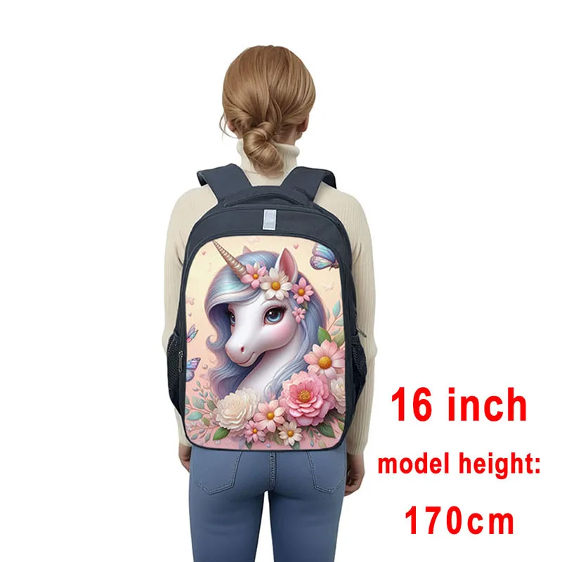 3D Unicorn Flower Print Backpacks Cartoon Unicorn Girls School Bags Children Bookbag Teenager Travel Storage Bag Laptop Backpack