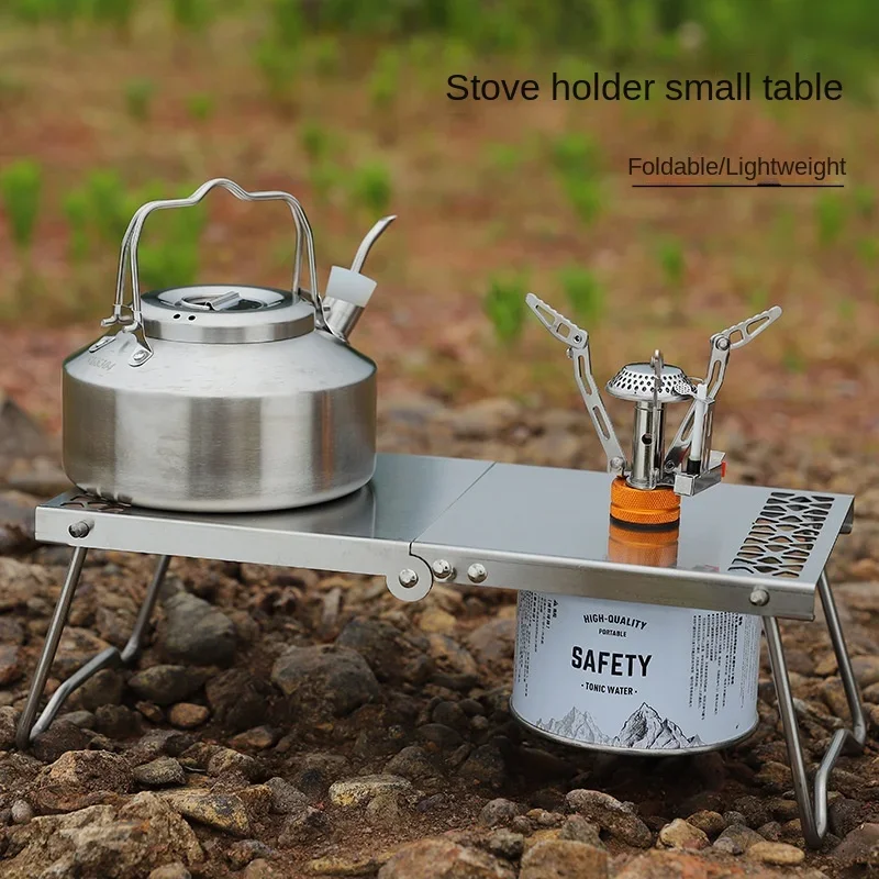 Mesa plegable con cabezal de horno para exteriores, accesorios para acampar, mesa de té portátil de acero inoxidable, mesa de barbacoa de empalme multiusos