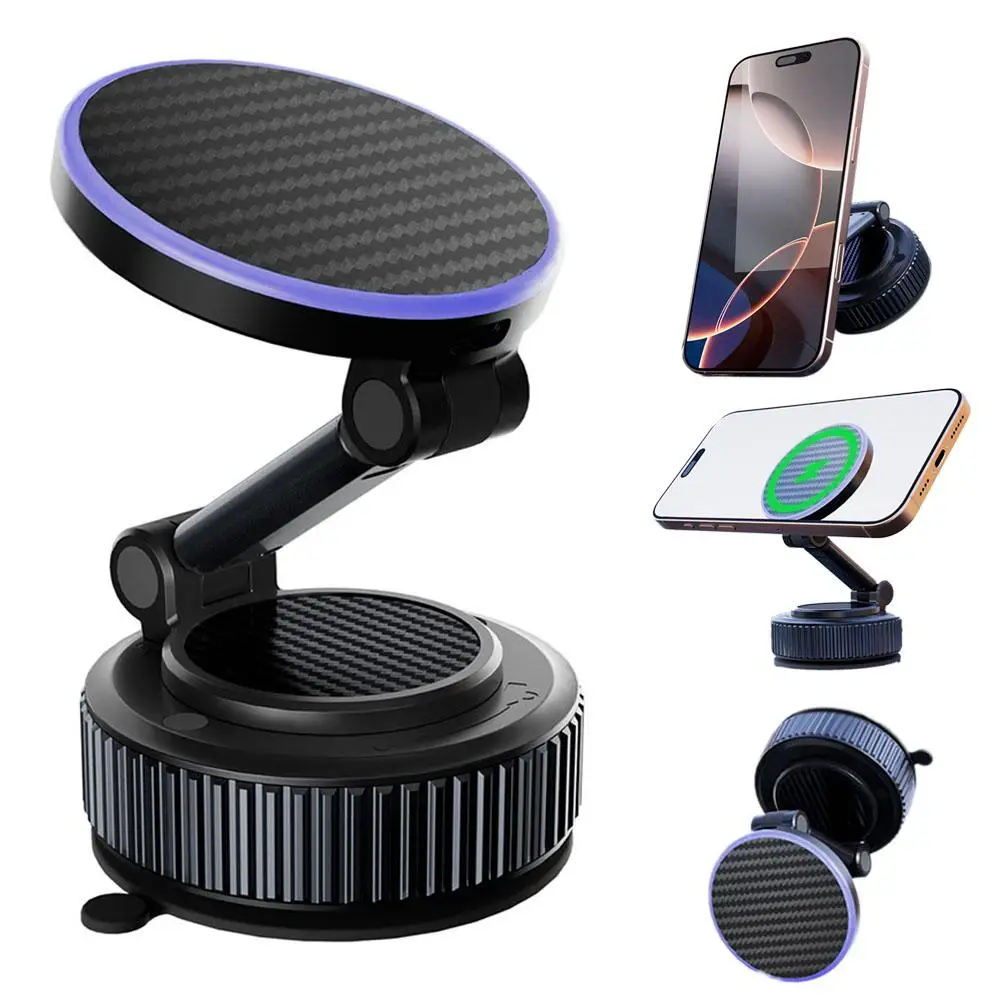 Carbon Fiber 15W Wireless Magnetic Charger Foldable Phone Rotation Suction Vacuum Stand Car Holder Strong Magnetic 360° T3H0