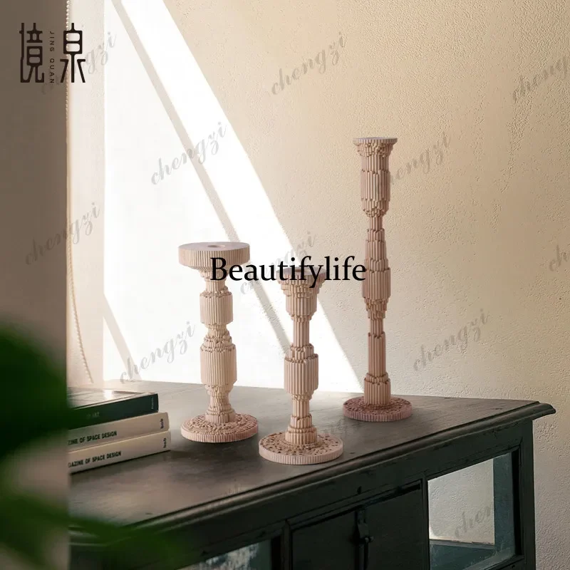 A52 Nordic creative handmade wooden Roman column candlestick ornament designer model room porch B & B hotel decoration