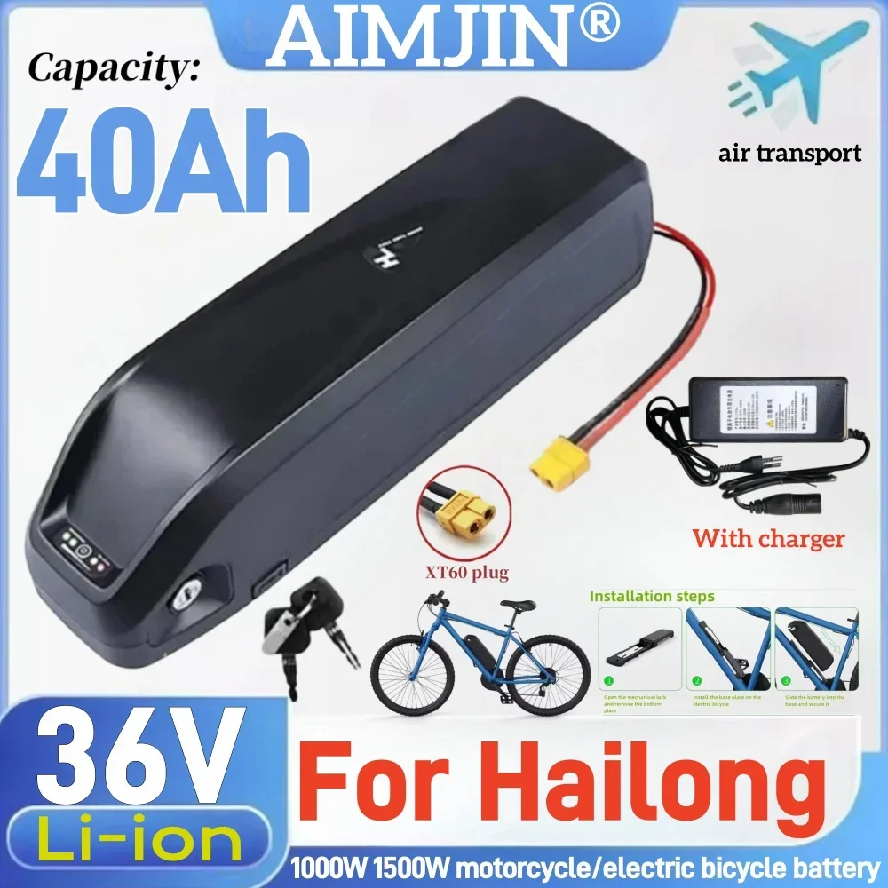 

36V 40Ah for hailong battery USB 18650 BBS02 BBS03 BBSHD 250W~1500W Motorcycle/bicycle Waterproof LithiumBattery + Charger