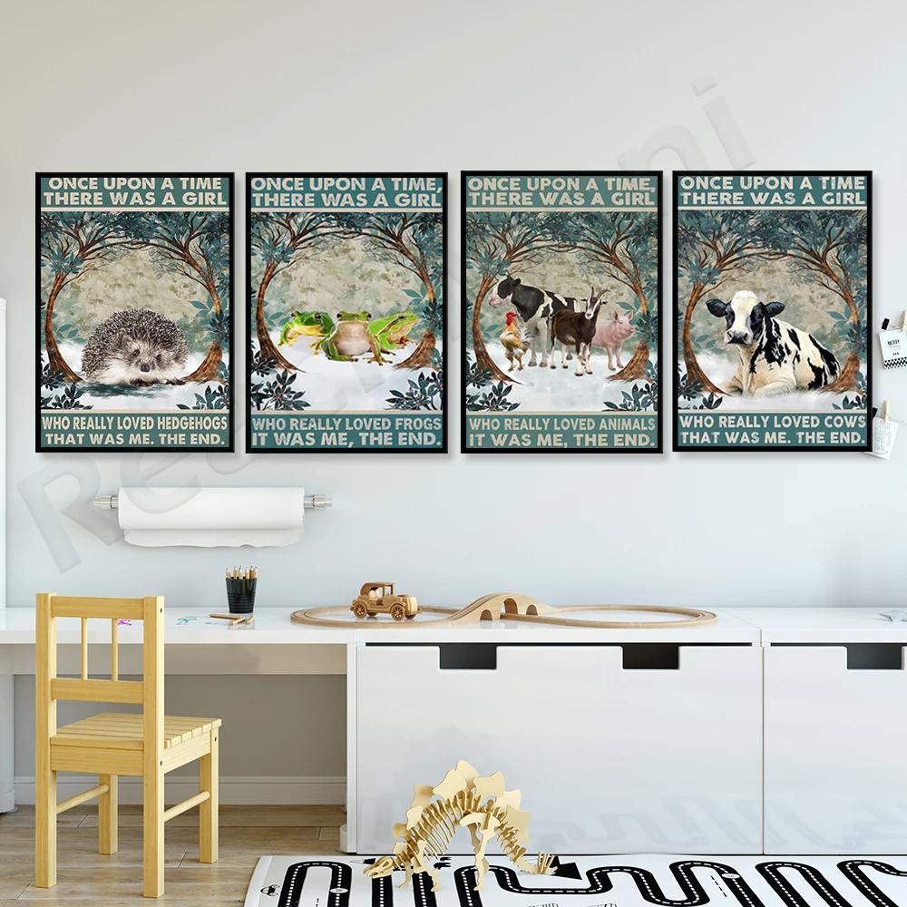 Once upon a time there was a girl who really liked animals posters, frogs, porcupines, cows, porcupine lovers gifts, farm poster