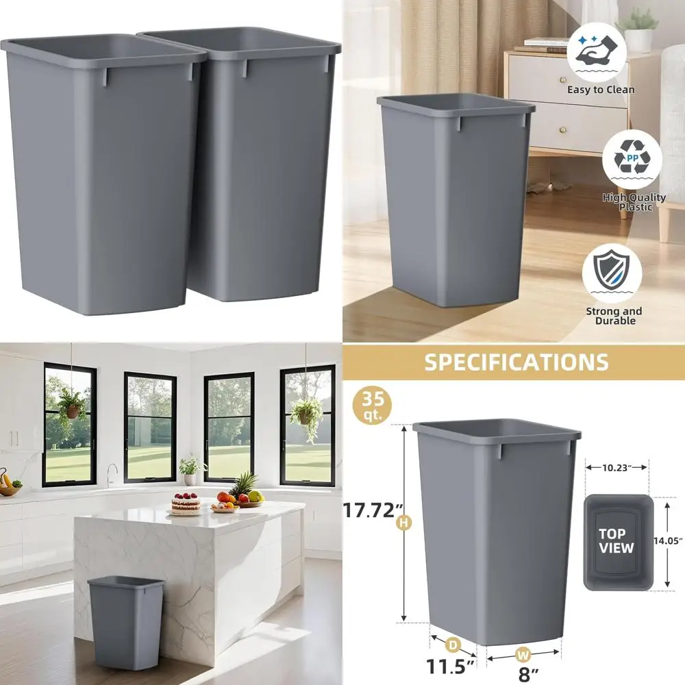 

Durable and Lightweight 35-Quart Kitchen Trash Can - Slim Design Wastebasket for Efficient Waste Management