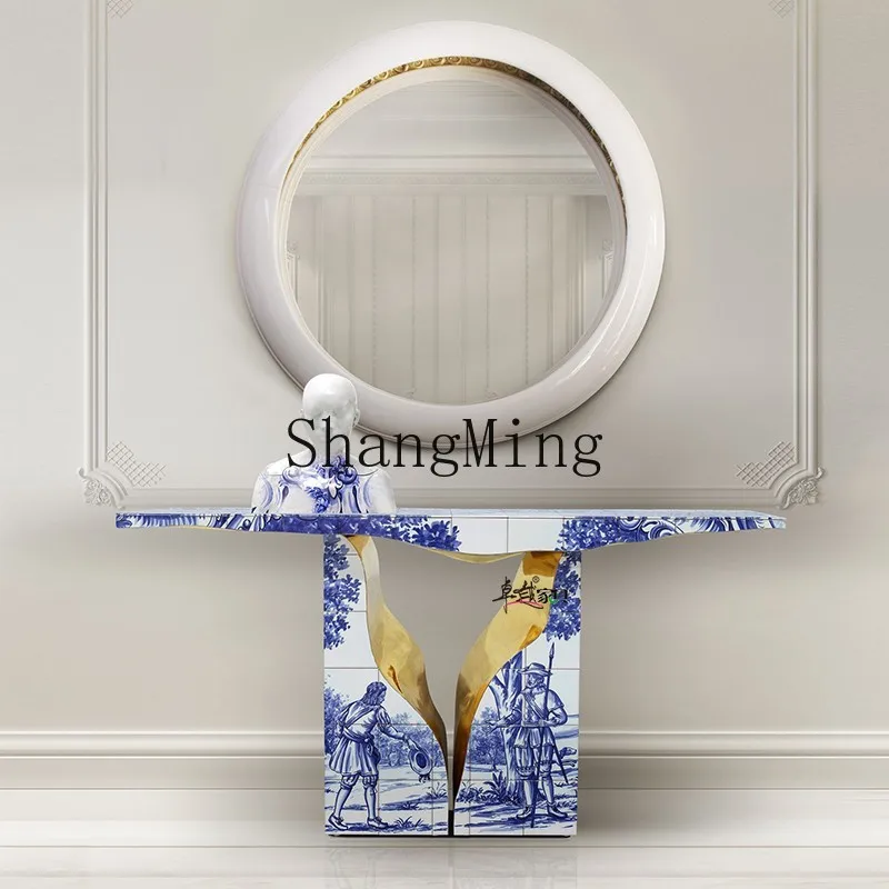 

SM light luxury table Villa foyer entry against the wall Special-shaped table Stainless steel creative entrance table