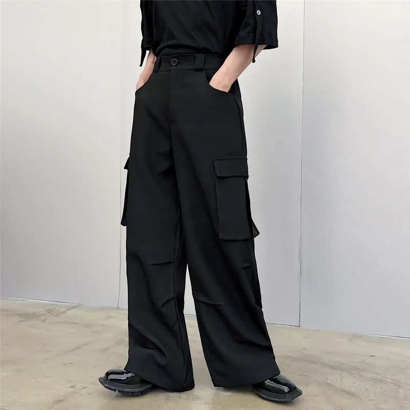 

2023Japan Zipper Pant Korean Splits Hem Streetwear Men Fashion Loose Casual Cargo Male Vintage Straight Long Trousers