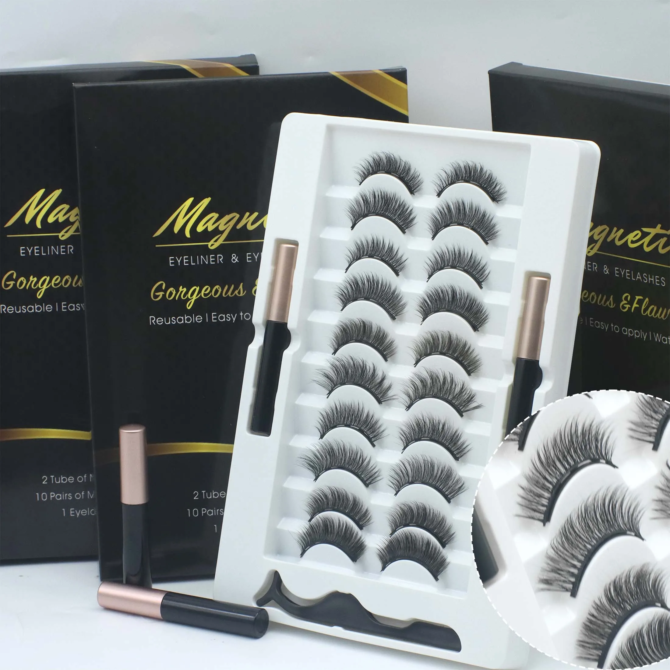 10 paires de faux cils moelleux cils vaporeux bande de Volume 3D cils D Curl faux cils avec bande transparente cils