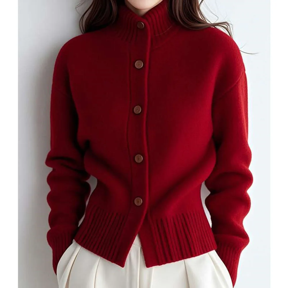 

Женский вязаный кардиган, свитер, пальто, новинка 2026, модный осенний воротник, однотонный повседневный короткий женский трикотаж, свитер, куртка, женская