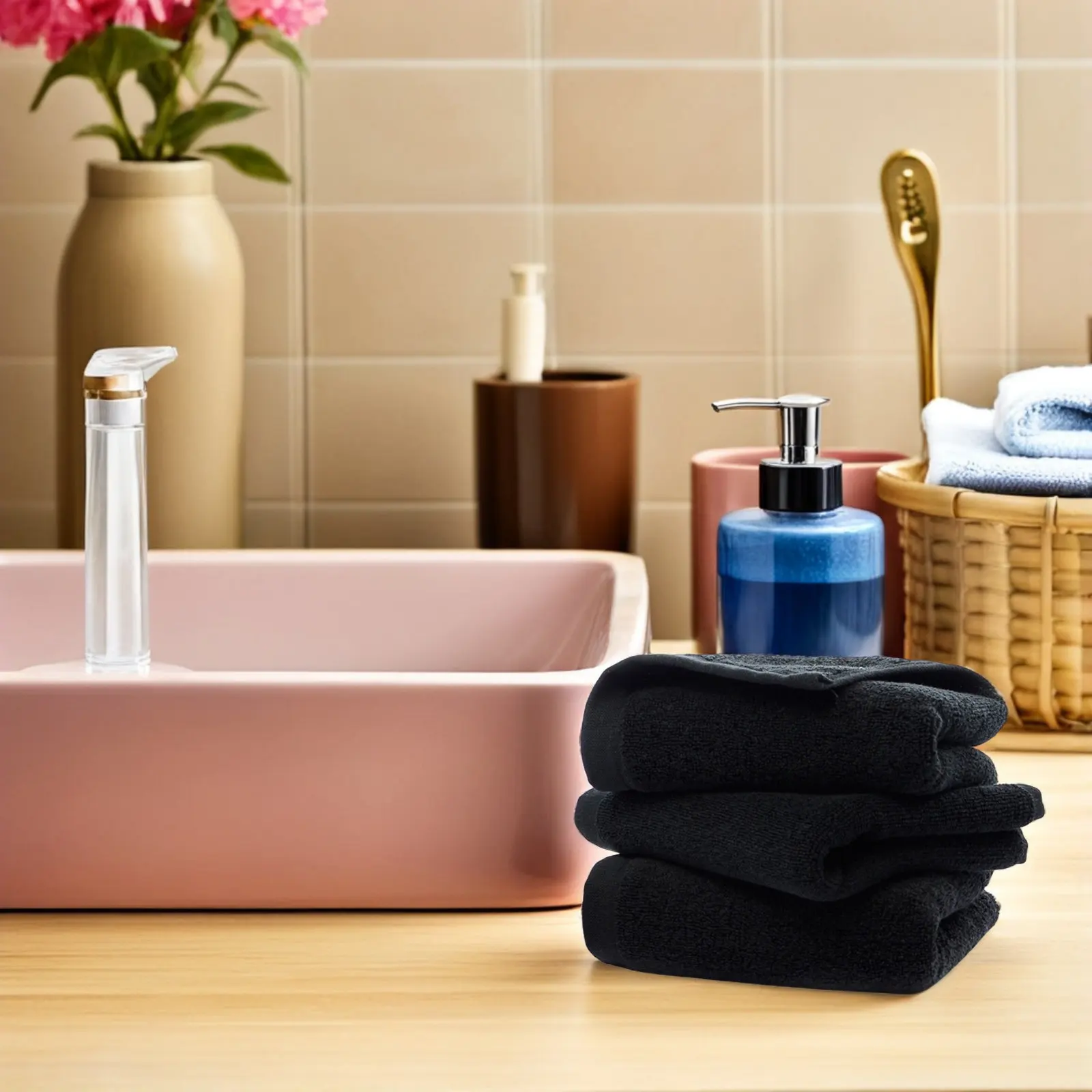 Pure Cotton Black Hand Towel 35x75cm Extra Large Bath Towel for Face Bathroom Gym Dorm Spa Hotel Use