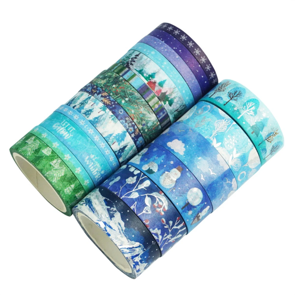 19 Pcs/set Blue Forest Snowflake Silvery Christmas Tree Washi Tape Set Scrapbooking Diy Journal Stationery Deco Art Supplies