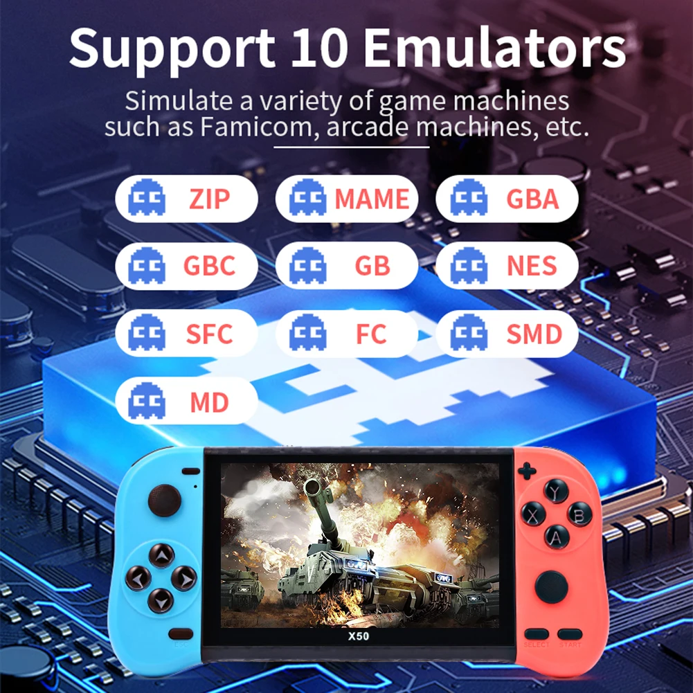 جديد X50 5.1 بوصة TFT شاشة ملونة 4K HD ريترو لعبة فيديو وحدة التحكم المحمولة المحمولة ممر مشغل الألعاب الإلكترونية المدمج في 6800