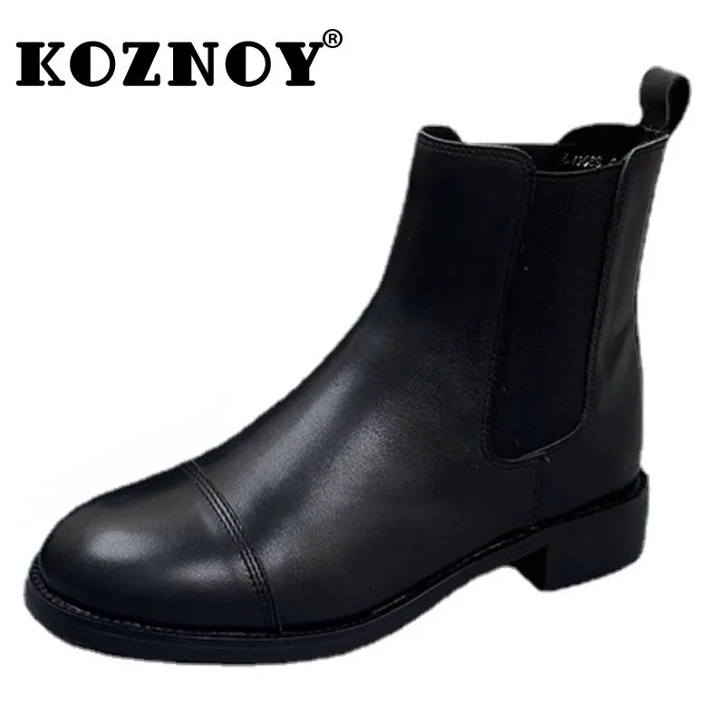 

Koznoy 3CM Fashion Elastic Chelsea Boots British Cow Genuine Leather Women Autumn Ankle Mid Calf Booties Chimney Spring Shoes