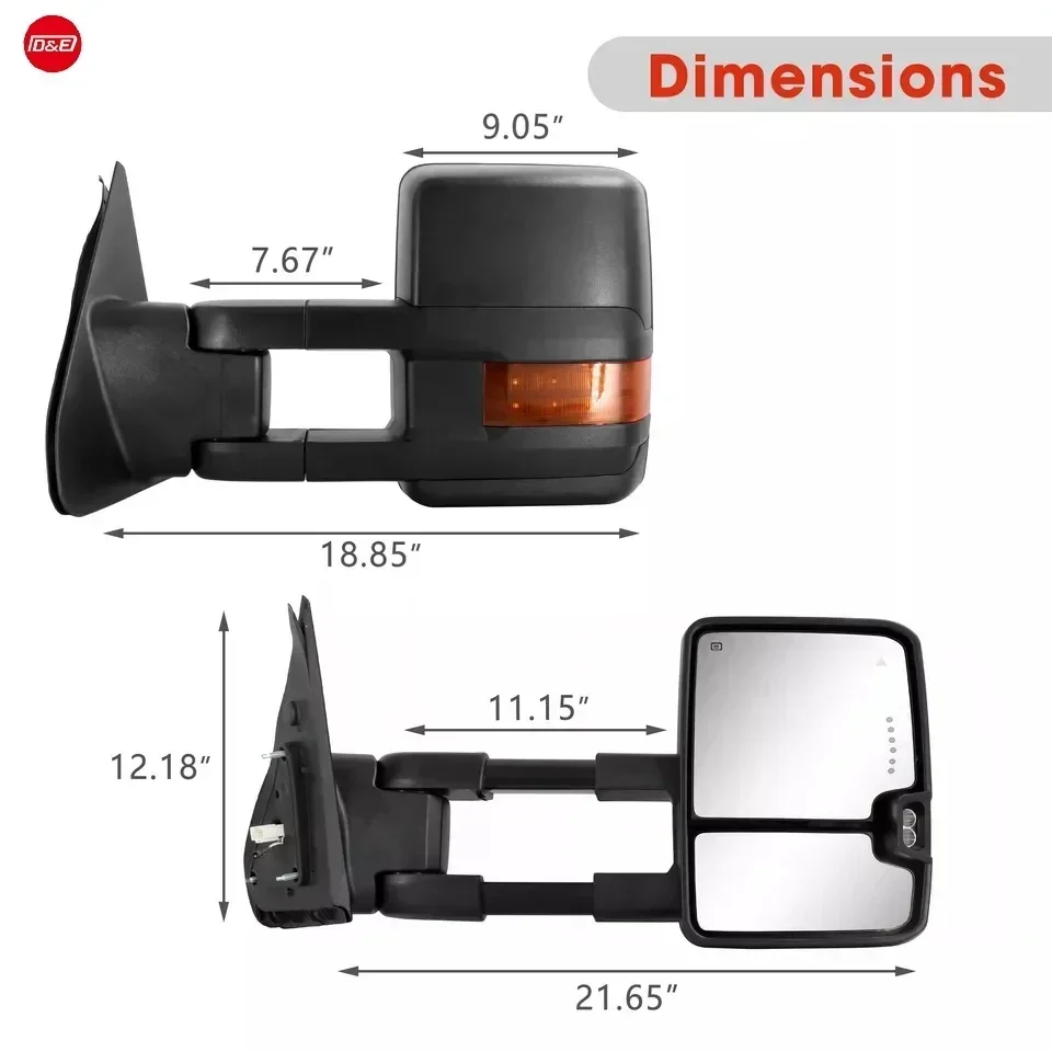 2025 Hot Sell ABS Extendable Reversing Towing Mirrors  2007-2021 Side Car Rear View Mirror with Blind Spot Power Heated
