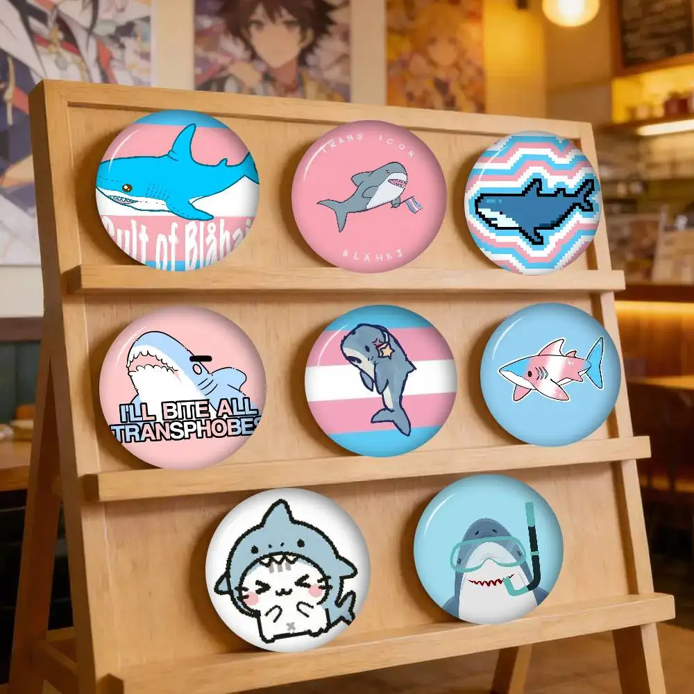 Trans Blahaj Shark Cartoon Laser Cartoon  Soft Button Bright Printed Icon Gift For Friends Badge Collar Brooch Lapel Pin Metal
