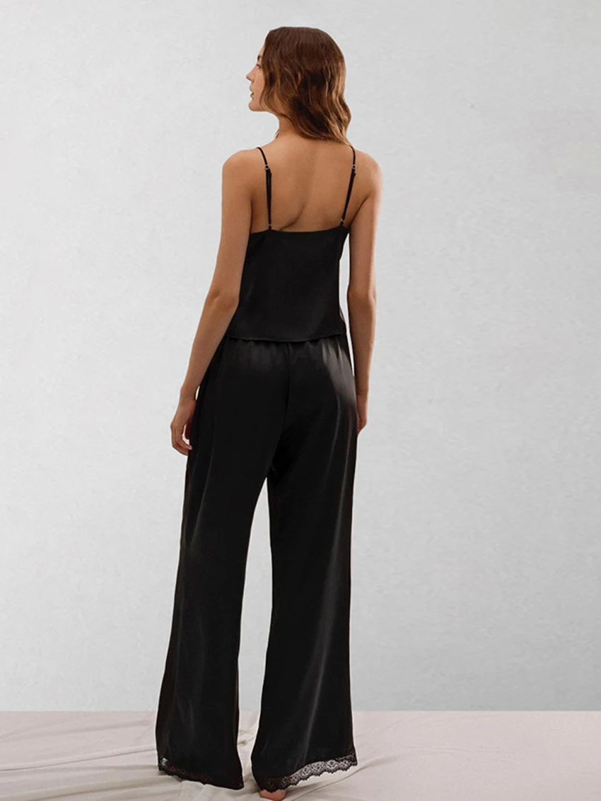Mathaiqiqi Summer Ladies Sleepwear Set Sexy V-Neck Pajama Lace Up Nightgown Tank Tops Nightwear Pants Casual Female Nightie Suit