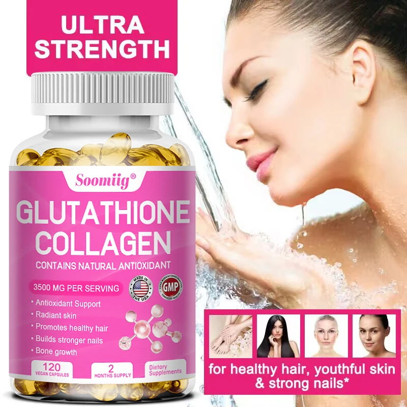 Beauty Capsules 1500mg Collagen + 2000mg Glutathione, Antioxidant Skin Anti-Aging Supplement for Hair Skin Nails Joint Health