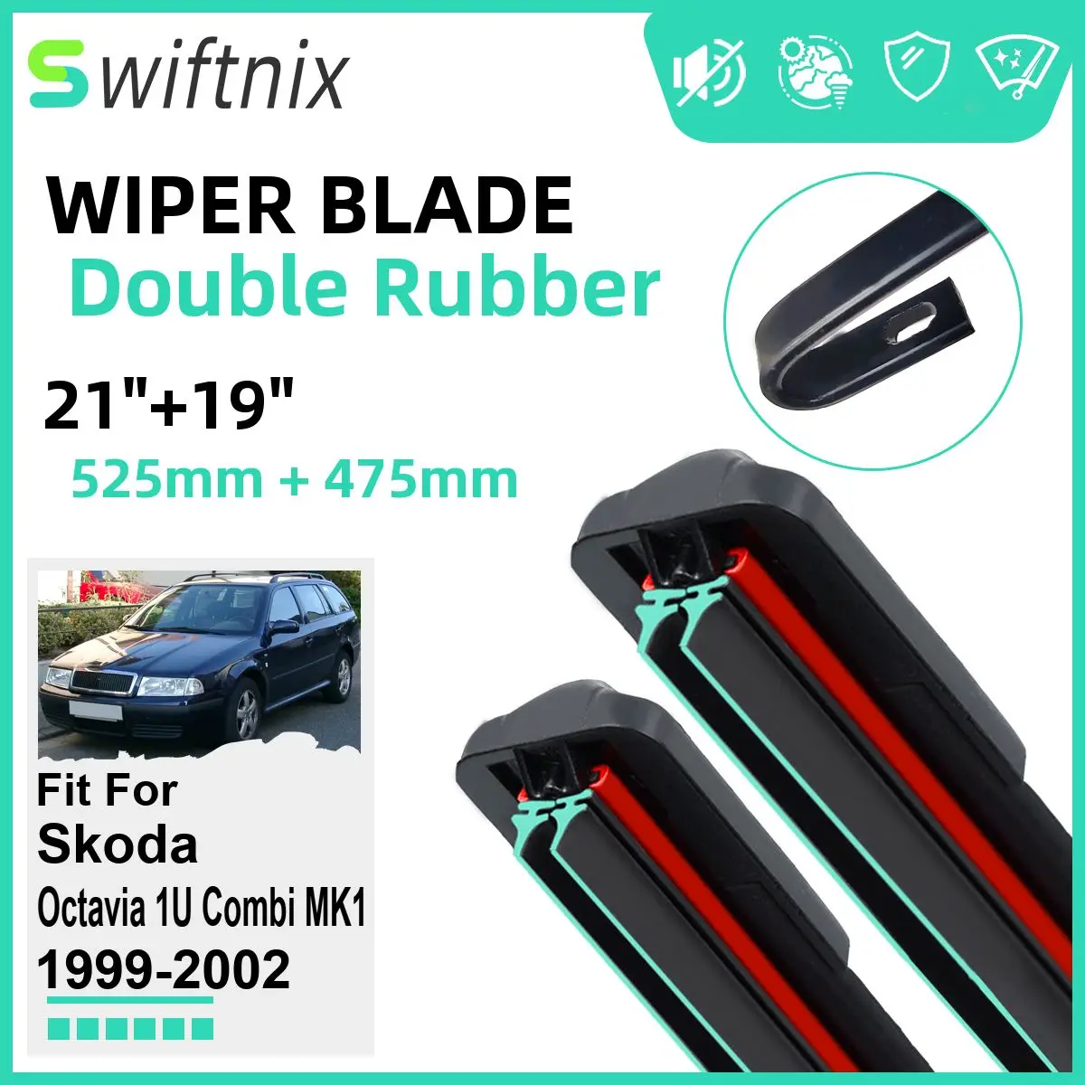 Double Rubber Car Wiper Blades for Skoda Octavia 1U Combi MK1 1999-2002 Front Windshield Rubber Accessories 1999 2000 2001 2002