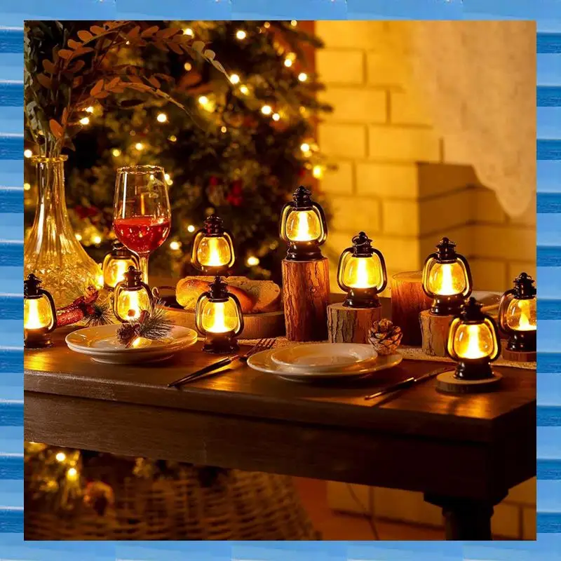 24Pcs Black Mini Candle Light Hanging Lantern Lamp Flameless LED Oil Lamp Christmas Home Deco