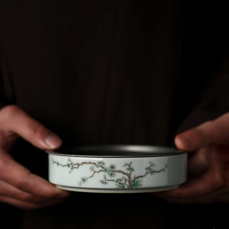 

Double-Layer Tea Tray Jingdezhen Yunyue Shanfang Hand Painted Green Plum Ceramic Pot Cheng Ancient Color Craft Water Storage Tea