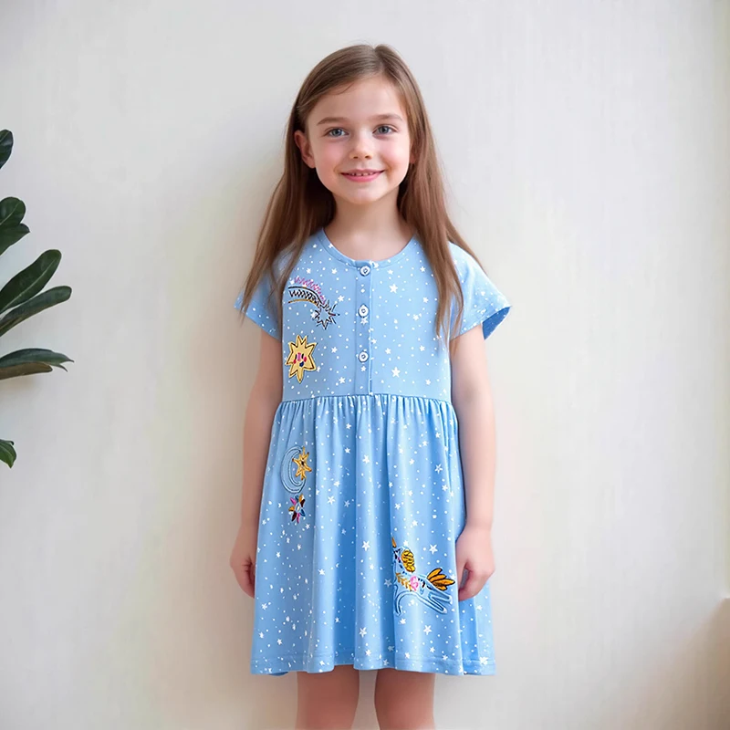 Little Maven Sommer Neue Mädchen Kleider Gestickte Einhorn Sterne Kleider Baumwolle Kinder Kleidung für Baby Mädchen Casual Kostüme