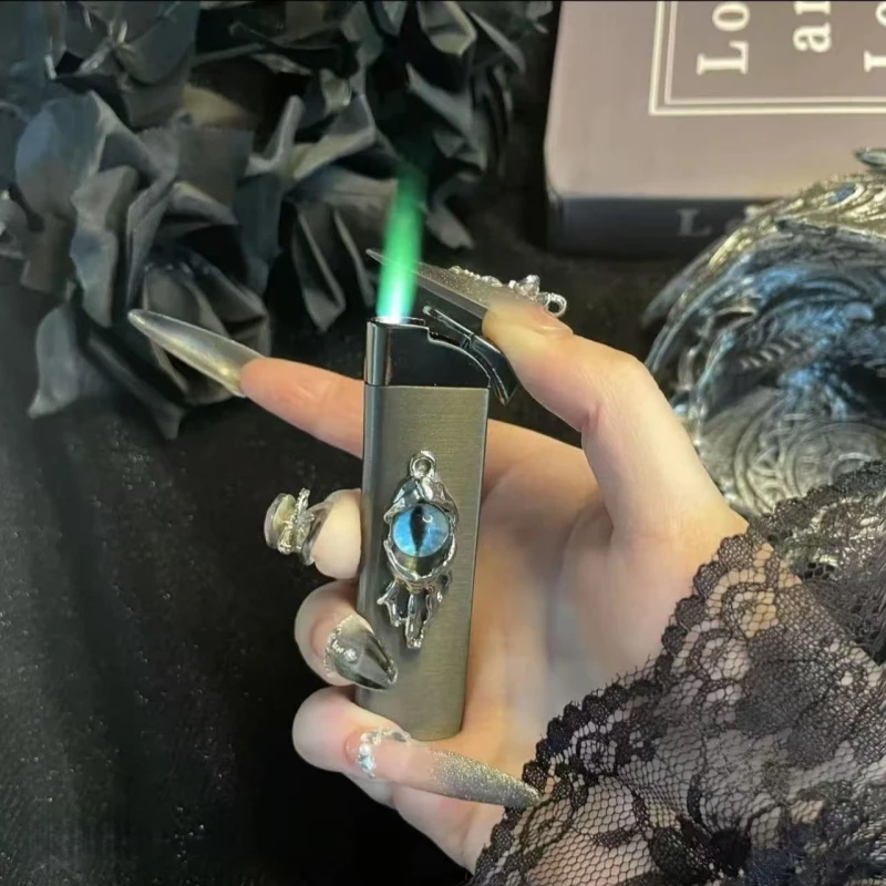 

New Fashion Design Inflatable Lighter Metal Viper/Black Rose Windproof Green Flame Butane Outdoor Lighter Smoking Gift