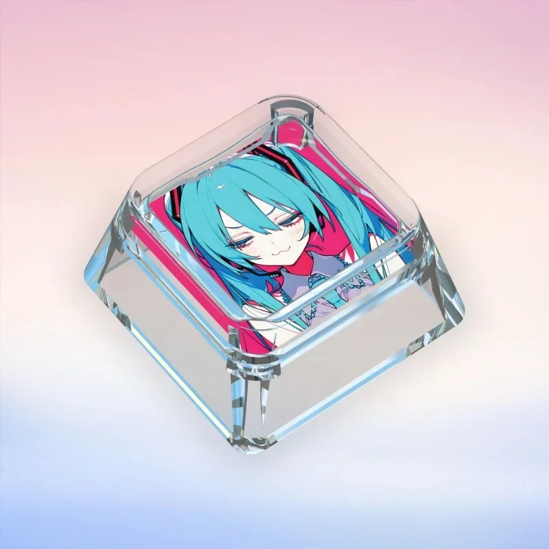 Cartoon Hatsune Miku Anime Peripheral Personality Kawaii Transparent PC Keycap Single Applicable Cross Shaft Mechanical Keyboard