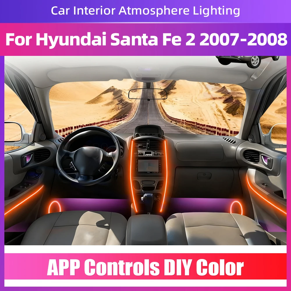

Для Hyundai Santa Fe 2 2007-2008 украшение светодиодная лампа окружающего освещения от приложения регулируемые DIY цвета узоры несколько режимов освещения