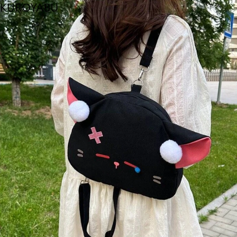 Y2K Backpacks for Women's Cute Cat Ear Bag Japan Kawaii Crossbody Bag Girls Embroidery Harajuku Shoulder Bag Fashion Backpack