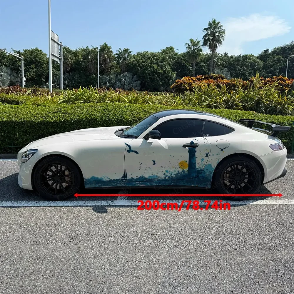2pcs Lighthouse and Seaside Car Decal Full Body Floral Decoration Covering Scratches Protect Car Decal Waterproof Car Vinyl Wrap