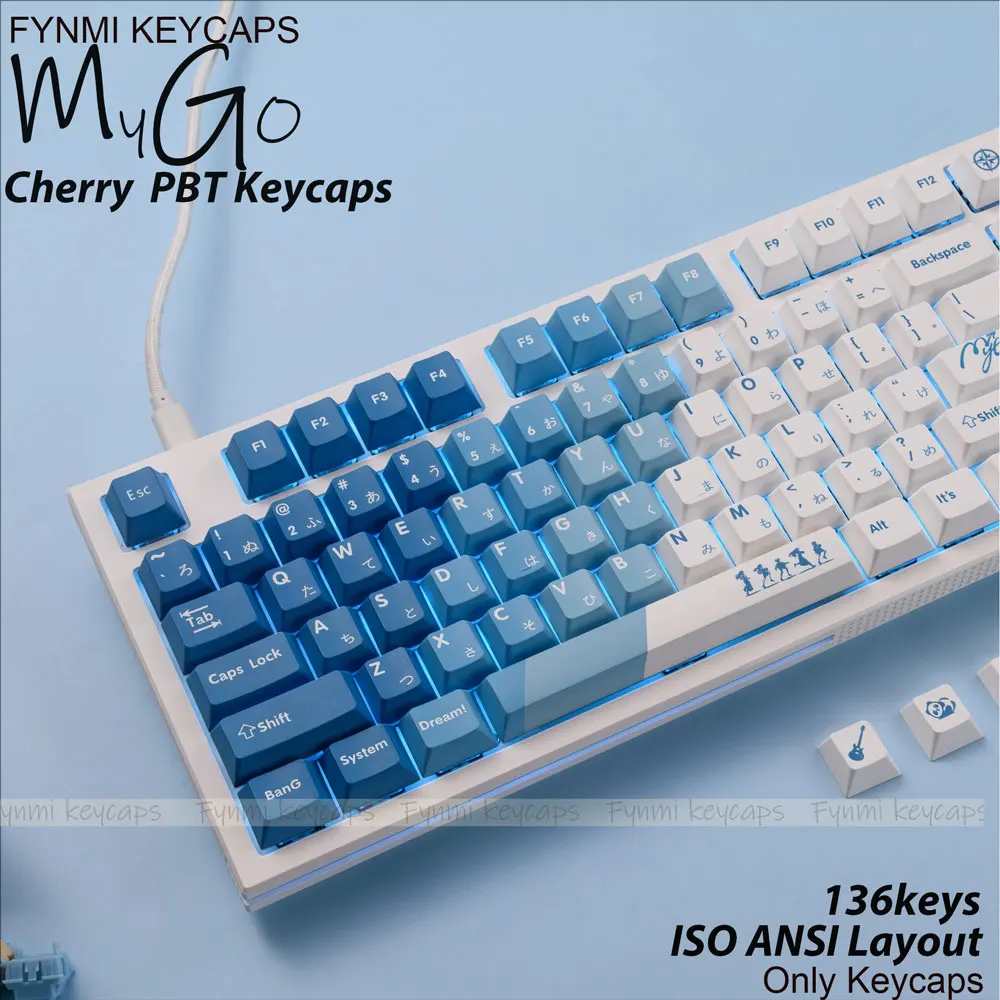 New MYGO ISO ANSI Layout Cherry PBT Keycaps 136 keys Dye-Sublimation 5 Face keycaps