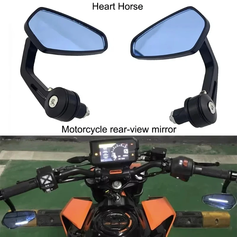 1 Pair Aluminum Motorbike Mirrors with Blue Glass Universal 22mm Handlebar Rear View HD Anti-Glare Bar End Side Mirrors Street