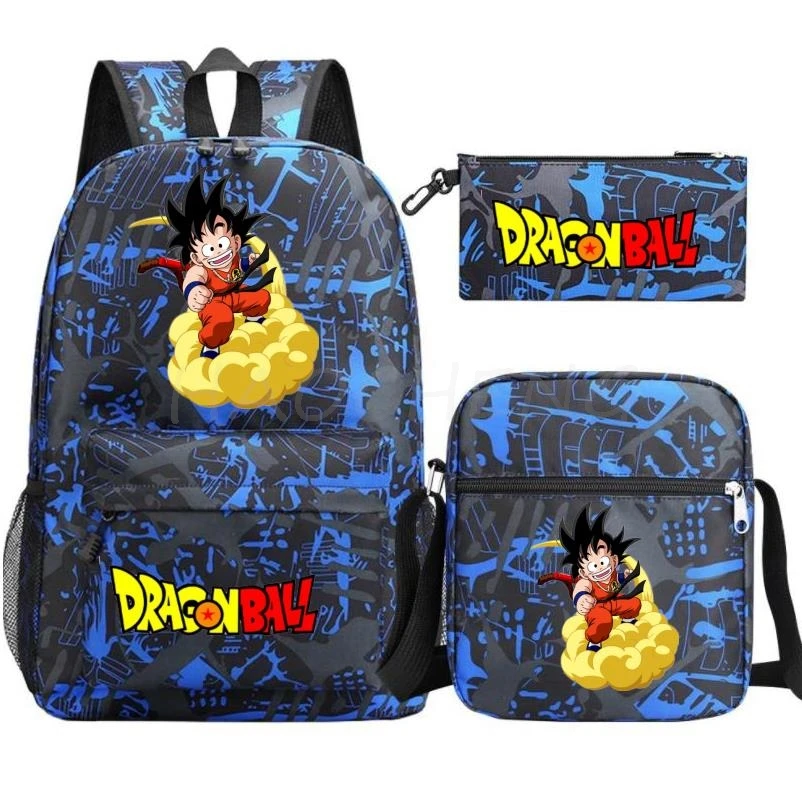 Goku School Bag Set para meninas e meninos adolescentes, Goku, Leisure Mochila, Travel Bags, Back to School Gift, 3 pcs, Hot