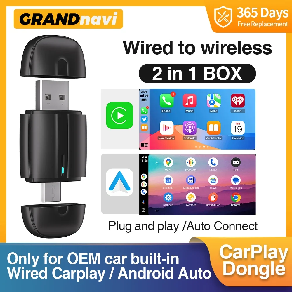 Wireless Carplay Adapter Android Auto 2 in 1 Smart Dongle 2024 5G WIFI For iphone Android Phone For Volvo Benz Mg Kia Chery VW