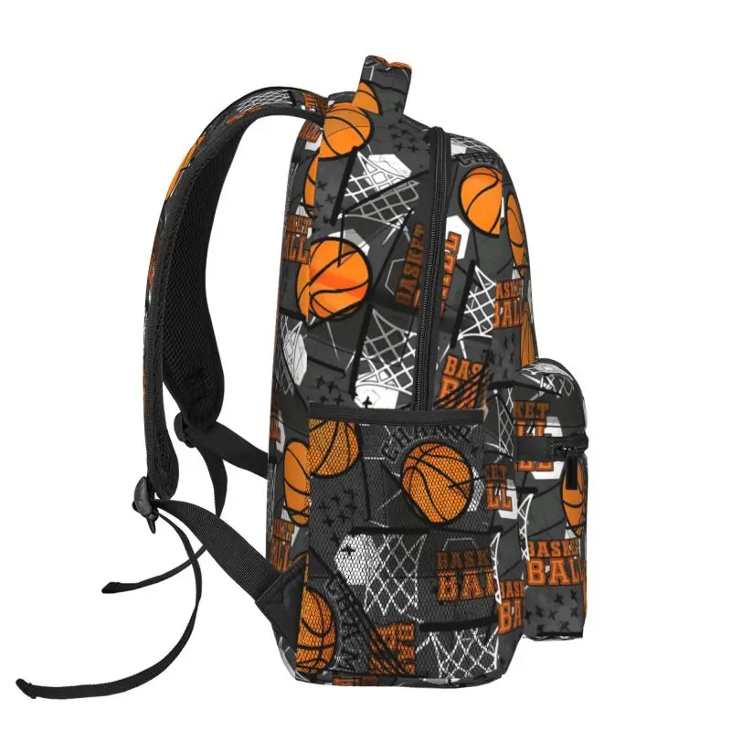 Graffiti Basketball Print Backpack Lightweight Large Capacity Sports School Bag Adjustable Straps Side Mesh Pockets Travel