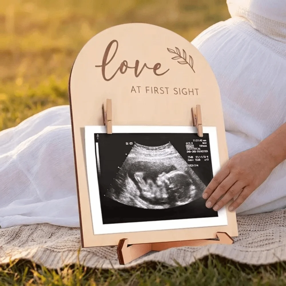 Wooden Stands Baby Ultrasound Frame Maternity Gift Rustic Pregnancy Gift Frame with Clip Sentimental Display Frame Bedroom