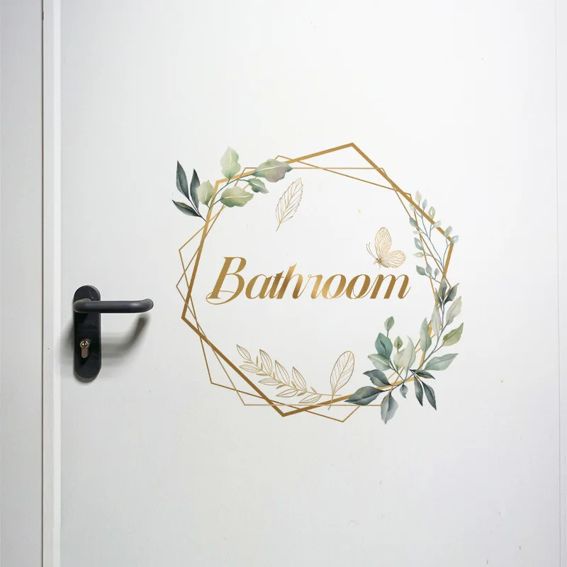 New Bathroom Toilet Doors English PVC Self-Adhesive Flower Wall Door Sticker WC Room Decor Wedding Home Decorations Accessories