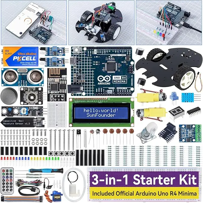 kit-super-starter-3-in-1-sunfounder-con-arduino-uno-r4-minima-originale-progetti-iot-e-auto-intelligenti-oltre-50-tutorial-passo-passo