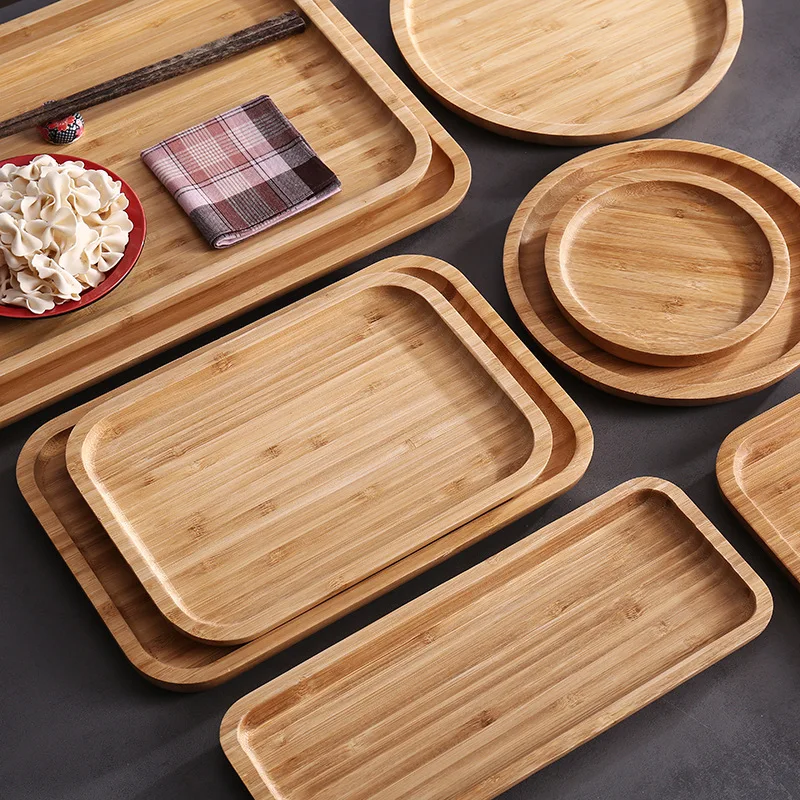 Japanese Wood Dishes Bamboo Tray for Food Coffee Round SquareTableware Teacup Plate Barbecue Dish Table Decoration Dessert Plate