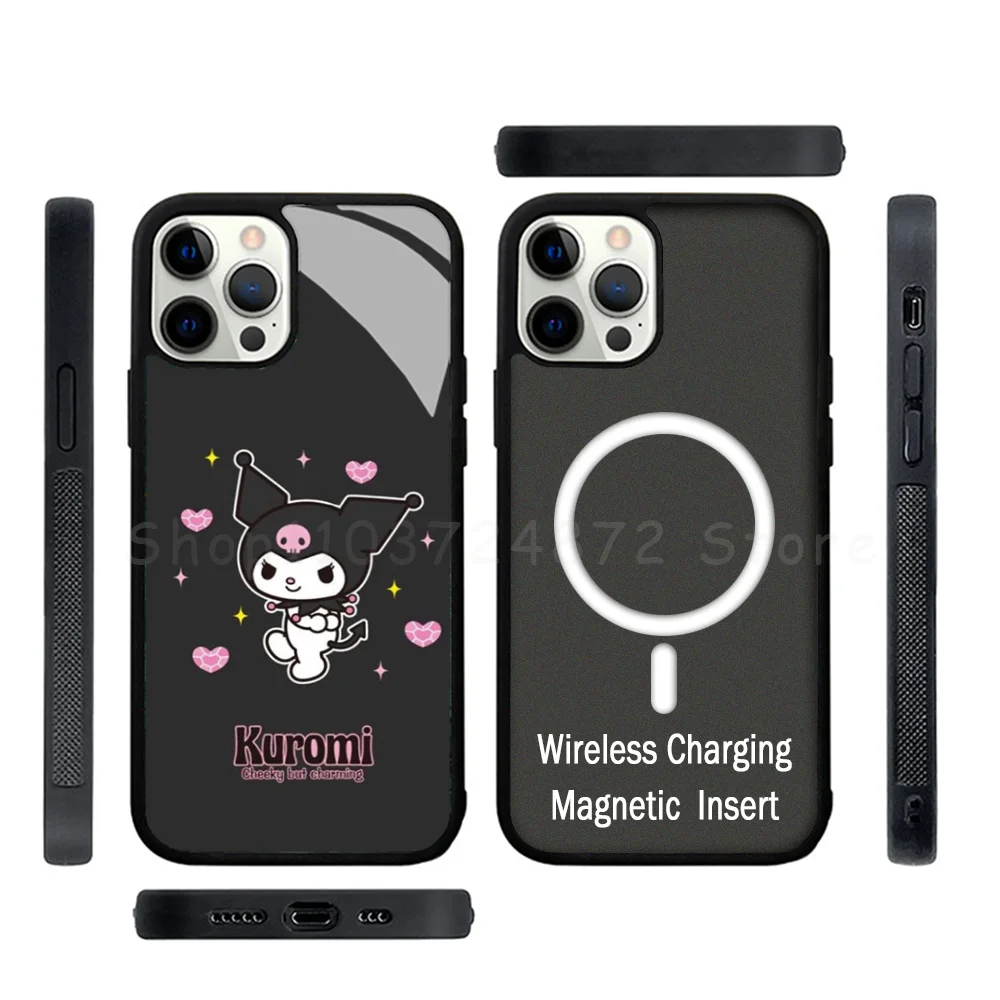 Kawaii K-kuromi Phone Case Strong Magnetic For IPhone 15 14 13 Pro Max Mini Alex Mirror For Magsafe Wireless Charging Cover